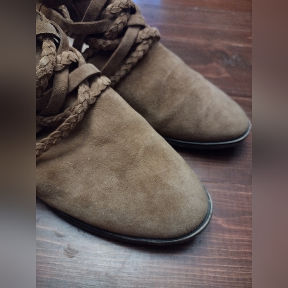 CASLON Genuine Leather Upper Braided Straps Boho Chic Suede Booties - Picture 4 of 9